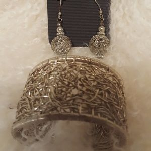 Sterling cuff bracelet w/ earrings